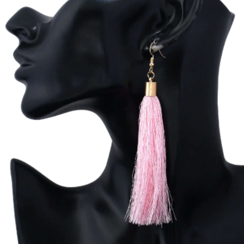 Long Pink Tassel Dangle Earrings